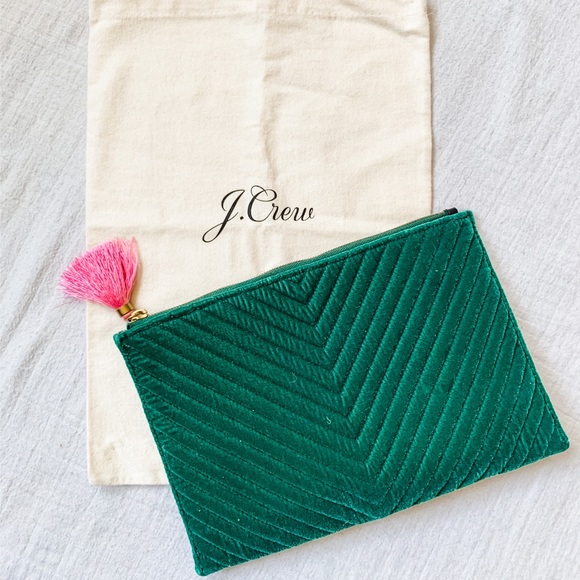 J. Crew Handbags - J. Crew Emerald Green Velvet Clutch NWT